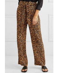Nanushka Luma Leopard Print Stretch Pliss Jersey Straight Leg Pants