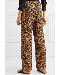 Nanushka Luma Leopard Print Stretch Pliss Jersey Straight Leg Pants