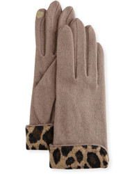 Portolano Wool Blend Leopard Trim Gloves Taupe