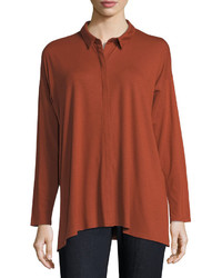 Eileen Fisher Lightweight Viscose Jersey Boxy Button Front Top