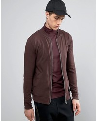Asos Lightweight Muscle Jersey Bomber Jacket In Brown