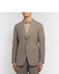 Saman Amel Taupe Mlange Wool Silk And Linen Blend Suit Jacket
