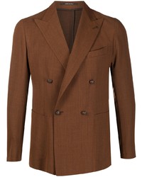 Brown Linen Double Breasted Blazer