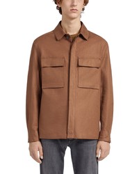 Zegna Double Layer Linen Twill Overshirt In Md Brw Sld At Nordstrom