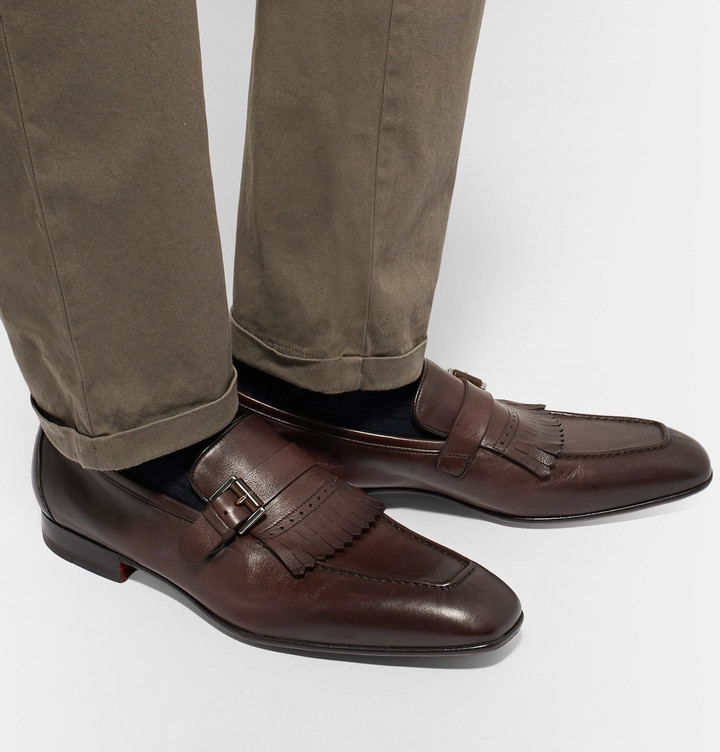 Santoni Burnished Leather Kiltie Loafers, $625 | MR PORTER | Lookastic