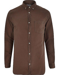 River Island Brown Long Sleeve Oxford Shirt