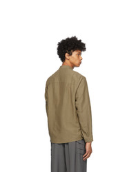 Vejas Brown Silk And Linen Shawl Collar Shirt