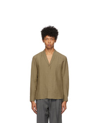 Vejas Brown Silk And Linen Shawl Collar Shirt