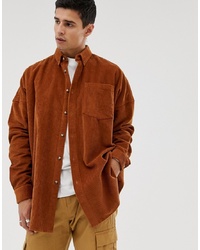 Collusion Oversized Cord Shirt In Tan