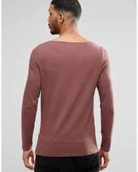 Asos Brand Muscle Long Sleeve T Shirt With Boat Neck In Rust