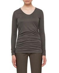 Akris Punto Ruched Long Sleeve Tee Olive