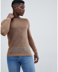 Brown Mesh Crew-neck Sweater