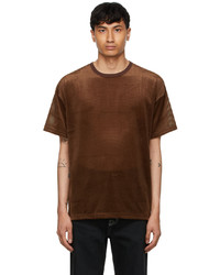 Brown Mesh Crew-neck T-shirt