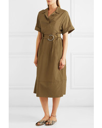 Barbara Casasola Belted Taffeta Midi Dress Tan