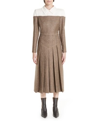 Fendi Silk Yoke Pleated Tweed Dress