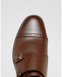 Asos Monk Shoes In Brown With Brogue Detailing