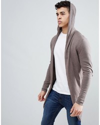 ASOS DESIGN Asos Hooded Open Front Cardigan With Curved Hem In Taupe