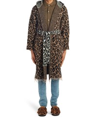 Alanui Espiritu Salvaje Leopard Jacquard Wool Blend Hooded Sweater Coat