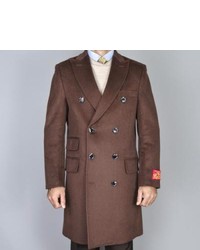 Mantoni Chestnut Wool Cashmere Double Breasted Topcoat