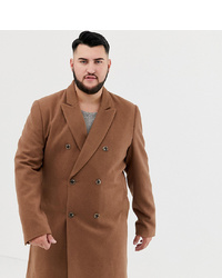 ASOS DESIGN Plus Wool Mix Double Breasted Overcoat In Dark Camel