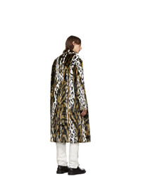 Neil Barrett Tan And White Faux Fur Oversized Abstract Eco Coat
