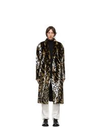 Neil Barrett Tan And White Faux Fur Oversized Abstract Eco Coat