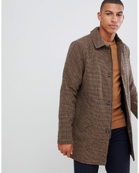Bellfield Wool Mix Longline Button Dogtooth Overcoat In Brown