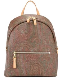 Brown Paisley Leather Backpack