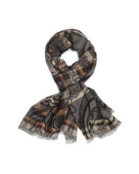Etro Paisley Plaid Wool Blend Scarf Brown One Size