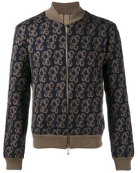 Brown Paisley Wool Bomber Jacket