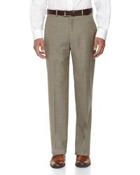 Neiman Marcus Classic Fit Flat Front Wool Sharkskin Pants Tan