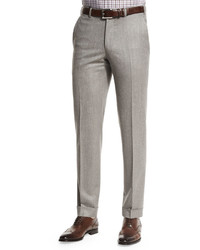 Ermenegildo Zegna Flannel Flat Front Trousers Brown