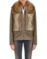 Army By Yves Salomon Twill Short Parka With Fur Vest Collar Nude