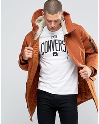 Converse Hooded Fishtail Parka Coat In Brown 10001185 A05
