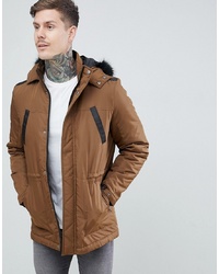 ASOS DESIGN Parka Jacket With Faux In Tobacco