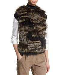 Brunello Cucinelli Patchwork Fur Cashmere Vest Volcano