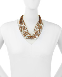 Kenneth Jay Lane Ten Row Simulated Pearl Crystal Cord Necklace Brown