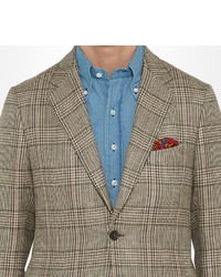 Dunhill Brown Houndstooth Checked Silk Linen And Wool Blend Blazer