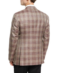 Giorgio Armani Plaid Wool Silk Linen Sport Coat Berrytan