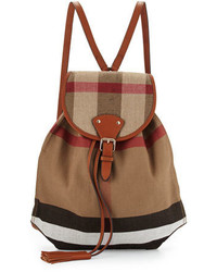 Brown Plaid Canvas Backpack