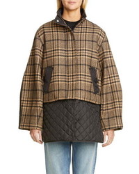 Ganni Plaid Tech Wool Blend Coat With Removable Insulated Hem