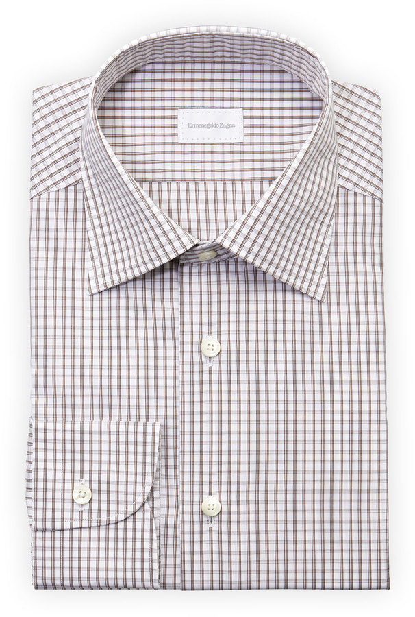 brown check dress shirt