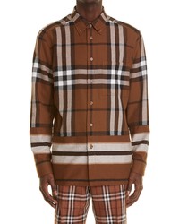 Burberry Creeton Check Icon Stripe Cotton Flannel Button Up Shirt
