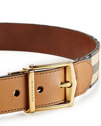 Burberry Leather Belt With Checked Fabric