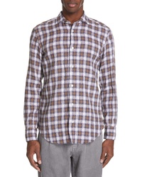 Brown Plaid Linen Long Sleeve Shirt