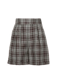 Brown Plaid Linen Shorts