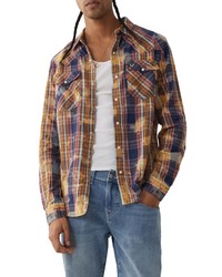 True Religion Brand Jeans Bleached Plaid Cotton Western Shirt In Fall Leaf At Nordstrom