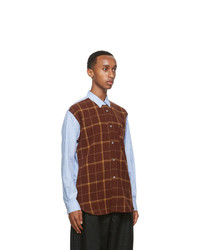 Comme Des Garcons SHIRT Blue And Brown Wool Front Panel Shirt