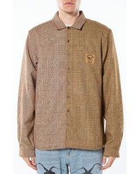 Pleasures Chase Plaid Stretch Button Up Shirt In Brown Multicolor At Nordstrom