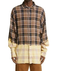 Palm Angels Loose Fit Bleached Check Button Up Shirt